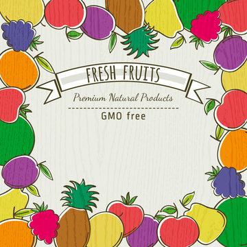 frame of organic fruits, vector illustration