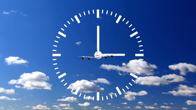 Clock Time Lapse with cloud and sky airplane