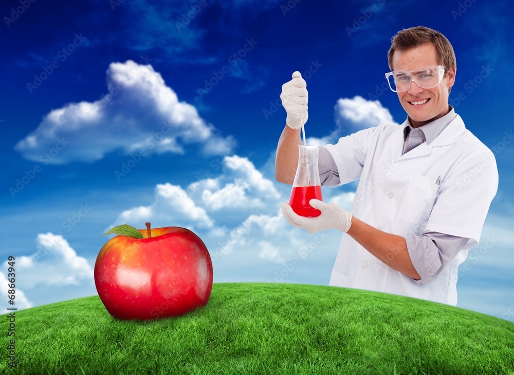 Poster composite image of young scientist working with a beaker