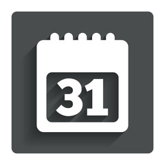 Calendar sign icon. 31 day month symbol.