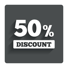 50 percent discount sign icon. Sale symbol.