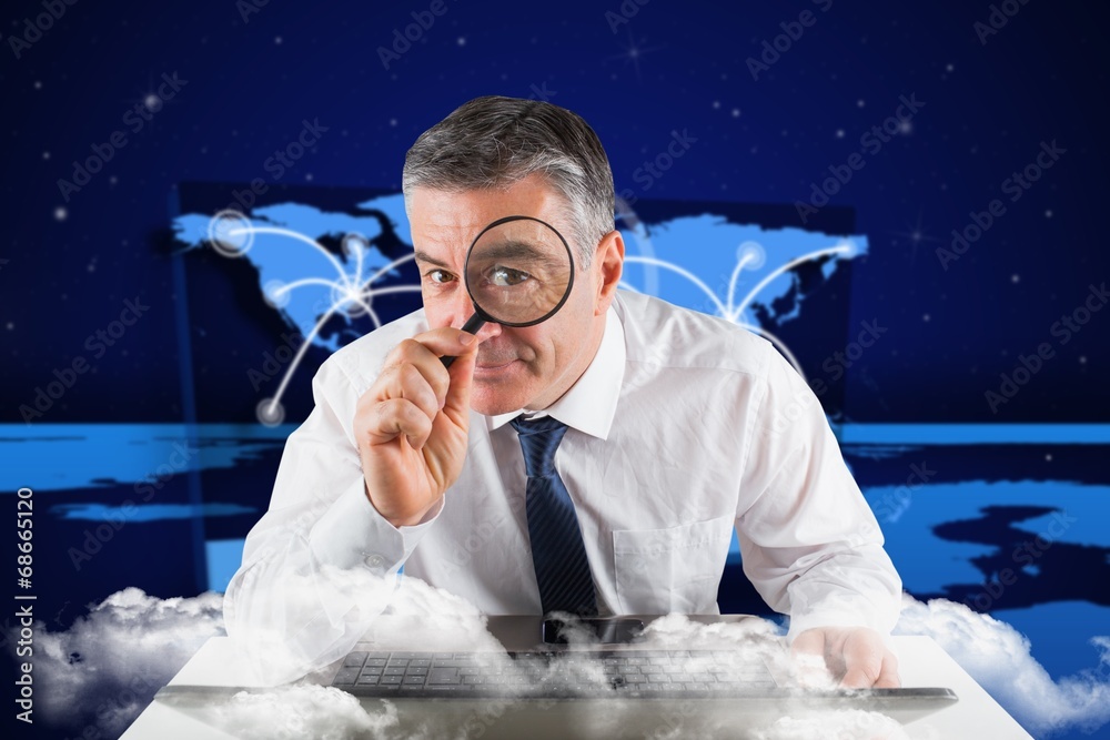 Aufkleber composite image of mature businessman examining with magnifying