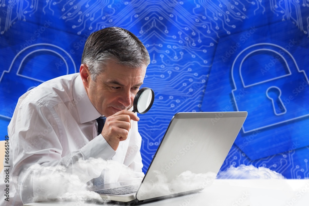 Aufkleber composite image of mature businessman examining with magnifying