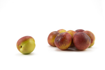  peach and pear on a white background