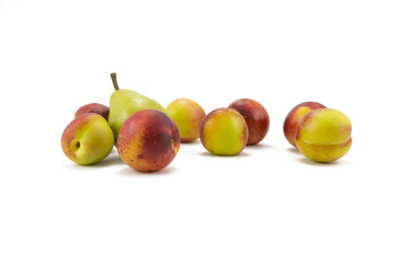  peach and pear on a white background
