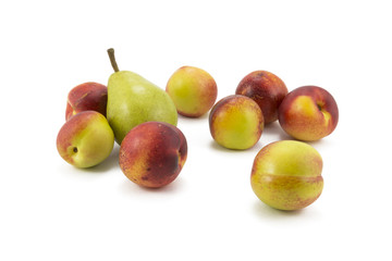  peach and pear on a white background