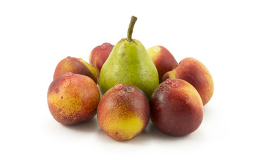  peach and pear on a white background