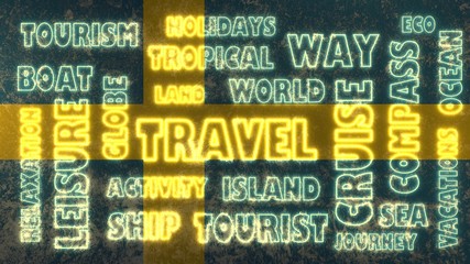 Obraz premium travel related tags cloud on sweden national flag
