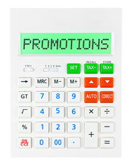 Calculator with PROMOTIONS on display isolated on white