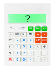 Calculator with question mark on display on white background