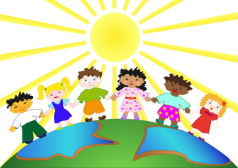 Illustration of Kids walking on the planet