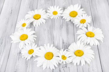 Chamomile wreath on grey wooden background