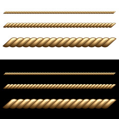 Set of Ropes Isolated on White and Black Backgrounds.