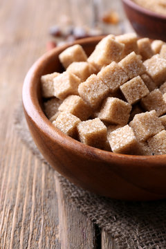 Brown Sugar Cubes, Reed And Crystal Sugar In Bowl