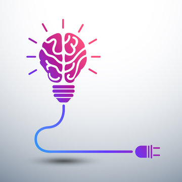 Creative brain Idea concept with light bulb and plug icon ,vecto