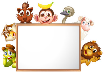 Obraz premium An empty signboard surrounded with animals