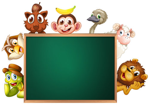 A blackboard surrounded with animals