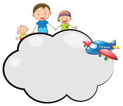 An empty cloud callout with a family and a plane