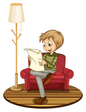 Boy Reading Newspaper