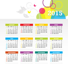 Colorful 2015 Calendar. Week starts with sunday. Vector graphic 