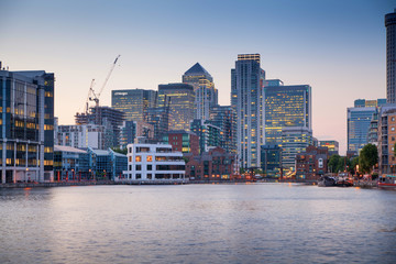 London, Canary Wharf in dusk