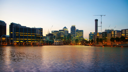 London, Canary Wharf in dusk