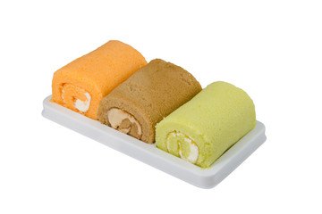 jam roll cakes in plastic packing isolated