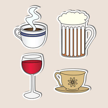 Set of isolated hand drawn drinks
