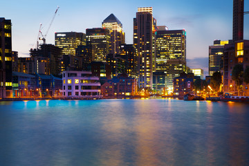 London, Canary Wharf in dusk