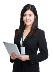 Fototapeta premium Asian businesswoman hold digital tablet