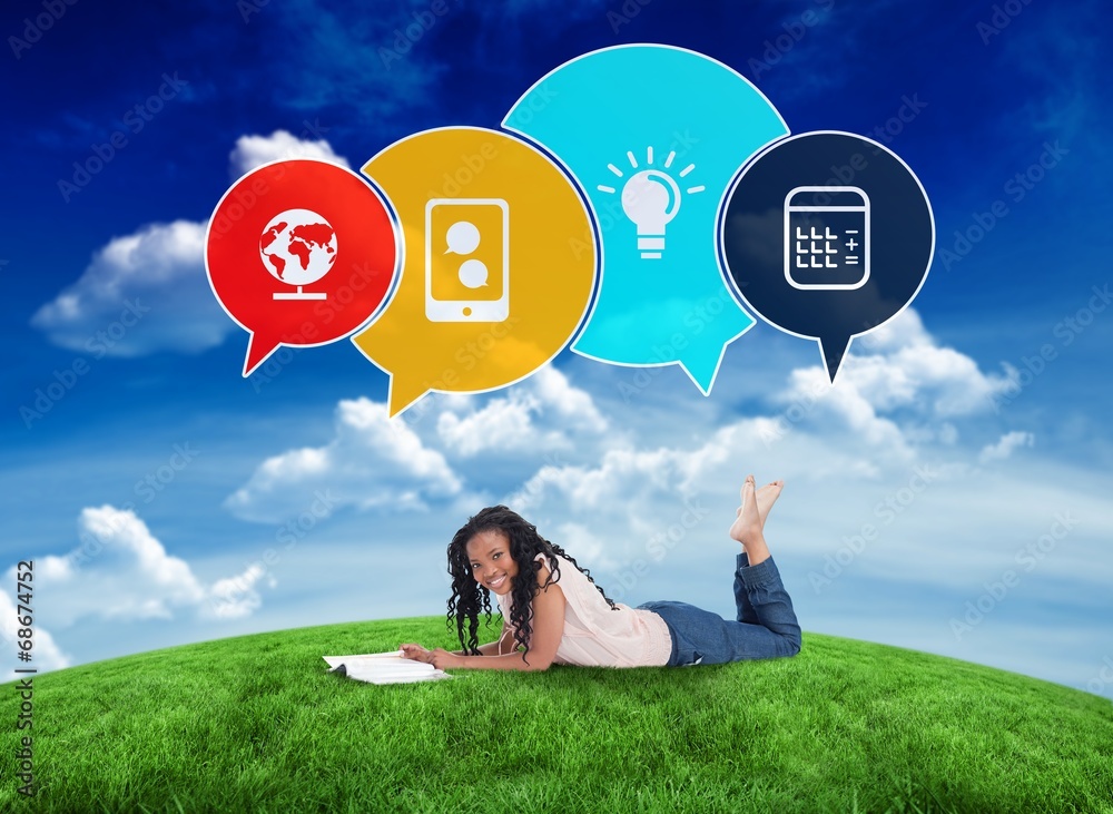 Aufkleber composite image of happy student with speech bubbles