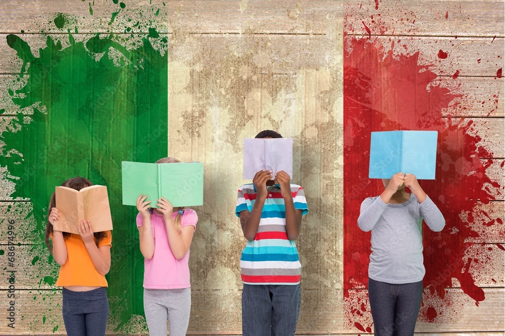 Poster Composite image of elementary pupils reading