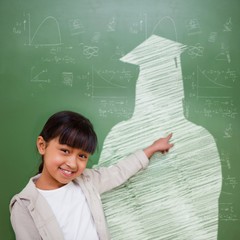 Composite image of cute pupil with graduate outline