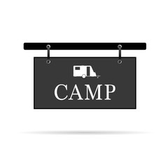 camp sign with trailer vector illustration