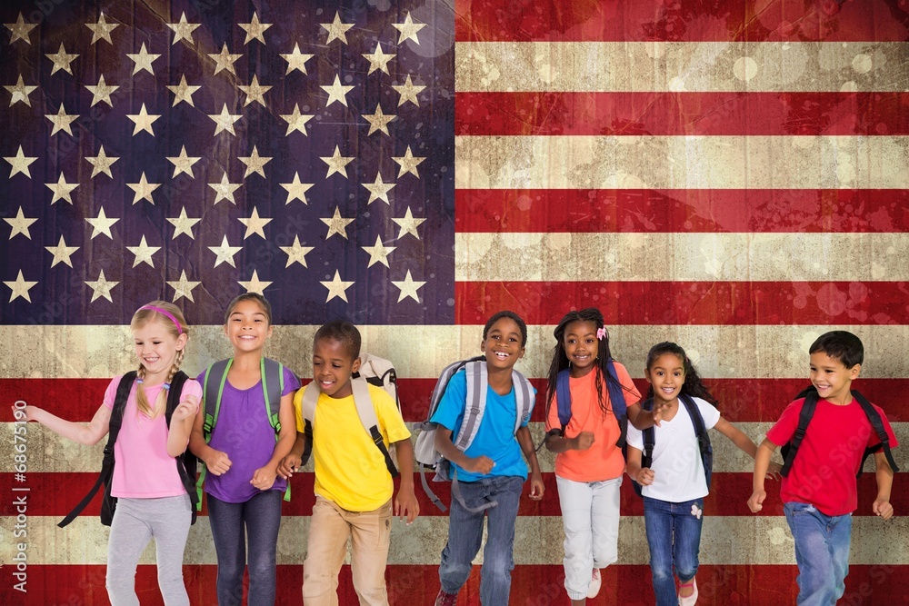 Poster Composite image of elementary pupils running