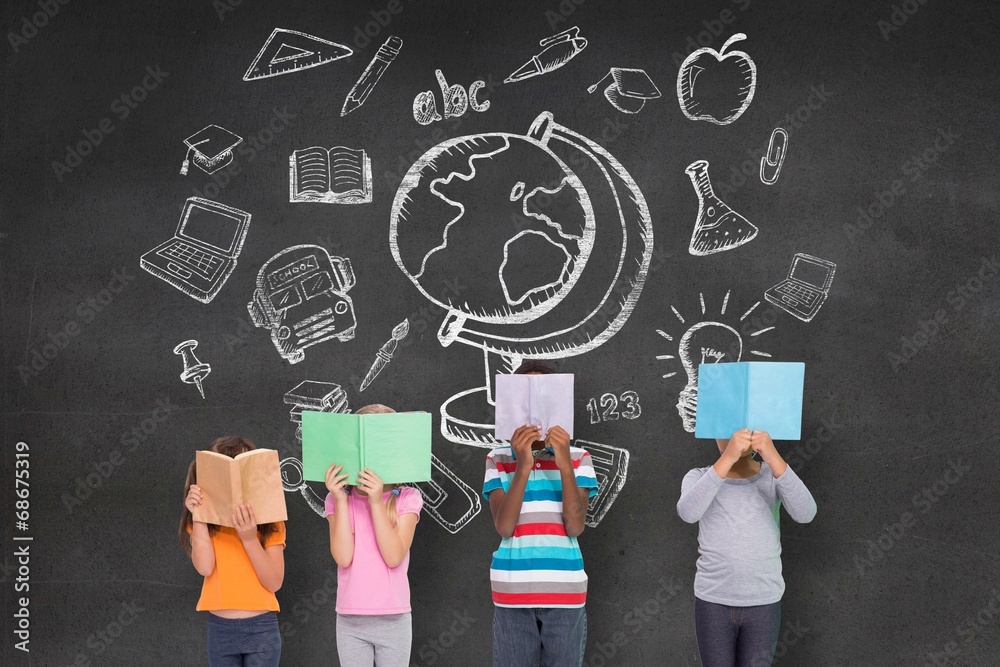 Poster Composite image of elementary pupils reading