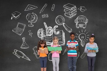 Composite image of elementary pupils reading