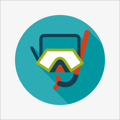Mask and snorkel flat icon with long shadow