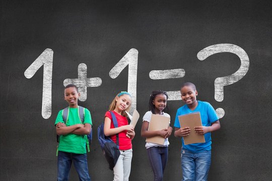 Composite image of cute pupils smiling at camera