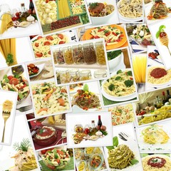 Collage with various pasta dishes