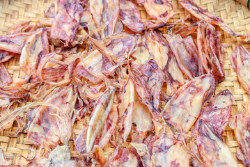 Dried squids in seafood market,Thailand