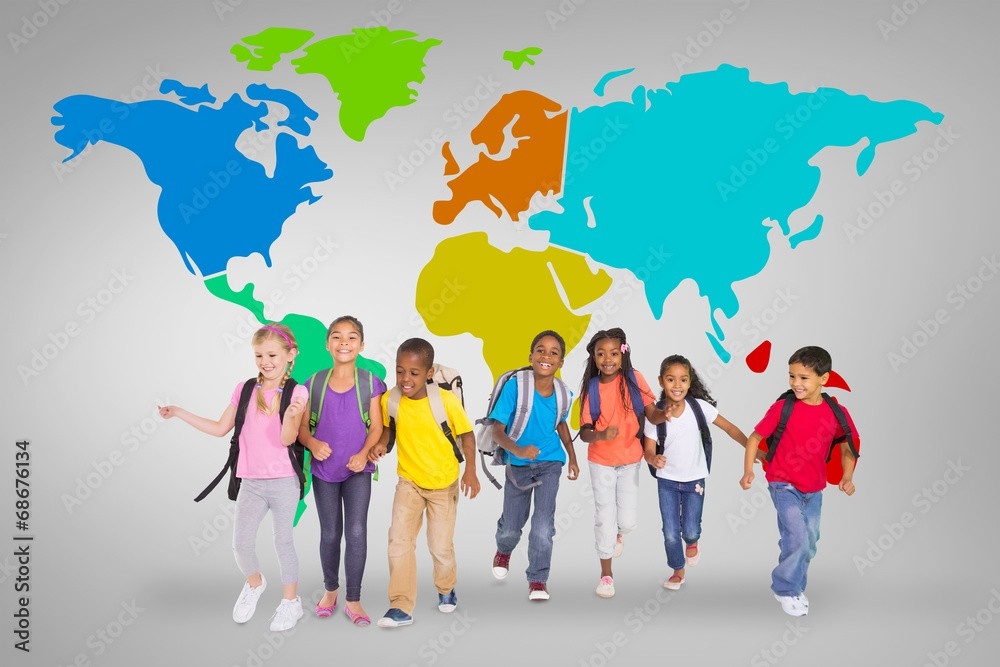Poster Composite image of elementary pupils running