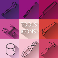 Set of tools icons with long shadows