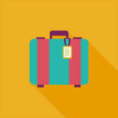 vintage travel suitcases, flat icon with long shadow