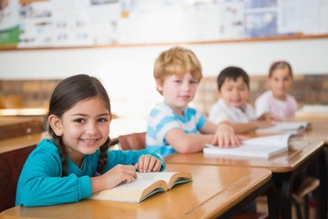 Fototapeta na wymiar Pupils sitting in classroom reading books