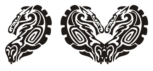 Fototapeta premium Tribal horse and snake symbol, heart of a horse