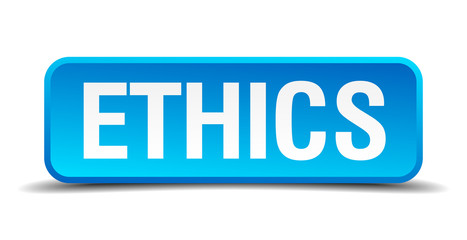 ethics blue 3d realistic square isolated button