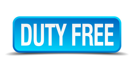 duty free blue 3d realistic square isolated button