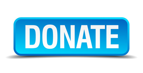 donate blue 3d realistic square isolated button