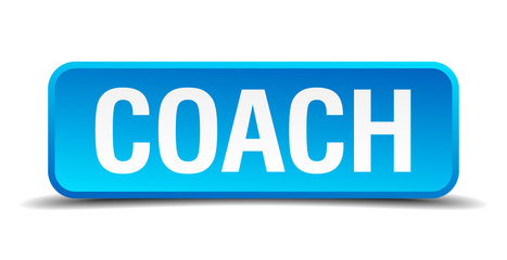 coach blue 3d realistic square isolated button
